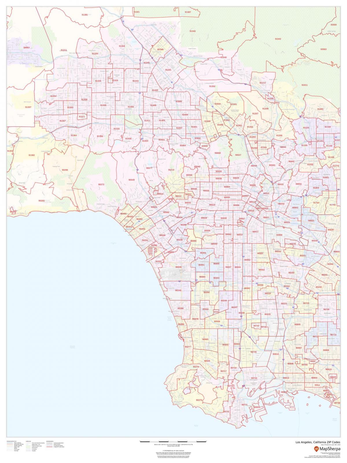 Los Angeles zip codes map